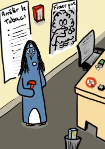 Beverly, secrétaire sur le chez soi, a complètement arrêté de fumer, hier, enfin, plutôt il y a dix minutes, mais ce sera sûr qu'elle ne fumera pas la semaine prochaine...